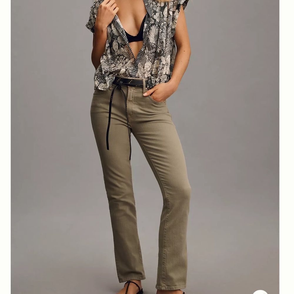 MOTHER The Insider Hover High Rise Straight Jeans in Moss